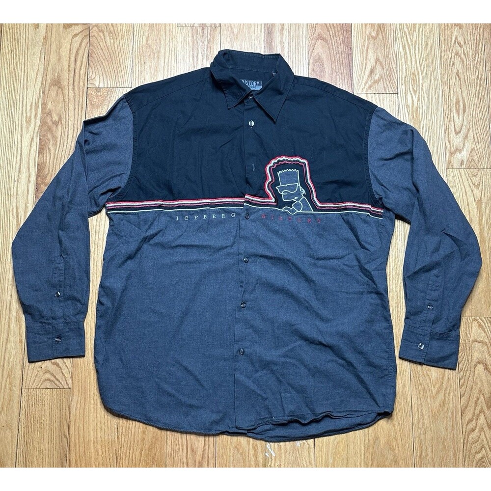 ICEBERG History Bart Simpson 1998 Sz XXL Vintage Rare Button Down Shirt Italy